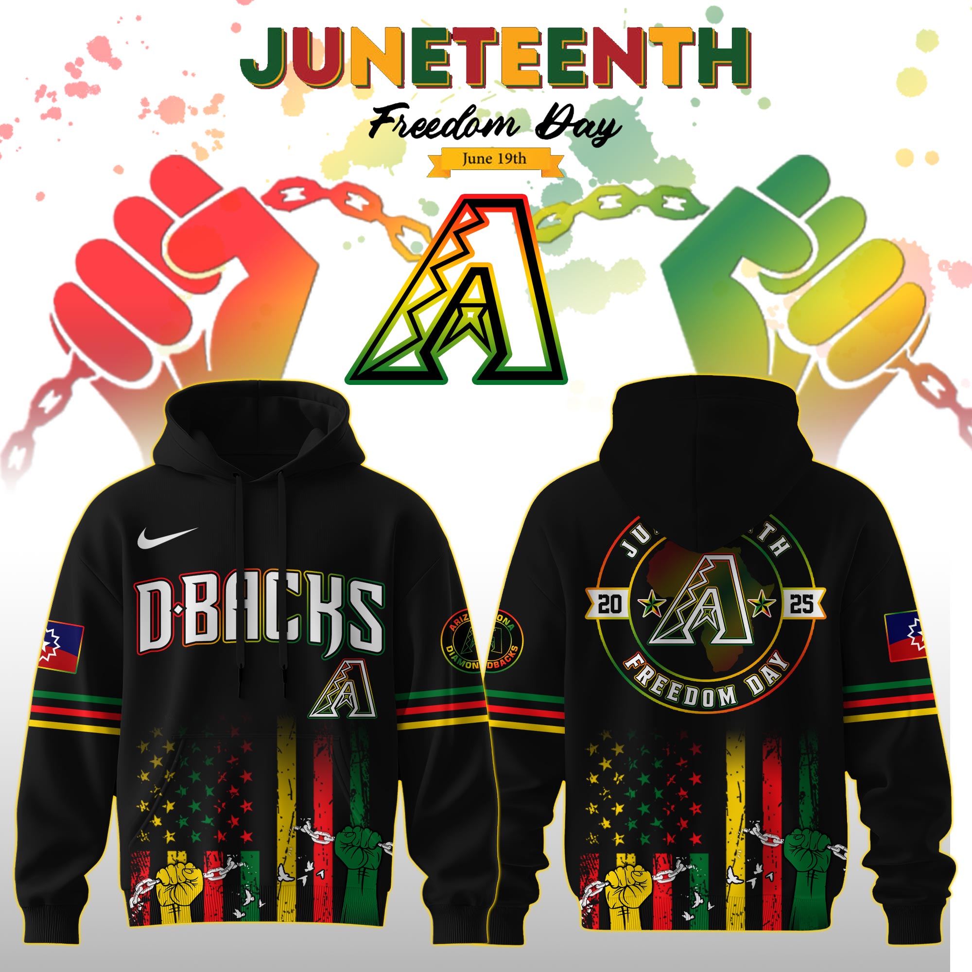 Arizona Diamondbacks Mlb X Juneteenth Freedom Day Edition Custom Hoodie 2025