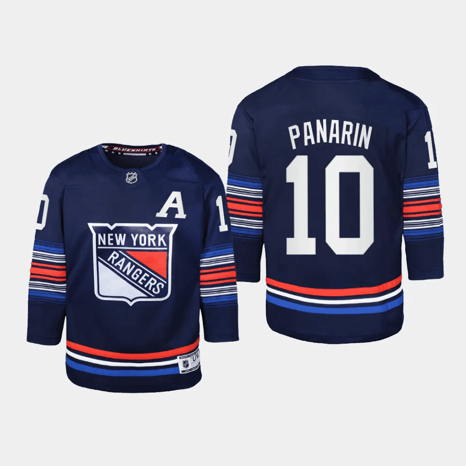 Alternative view of Artemi Panarin 10 New York Rangers 2024 Alternate Third Youth Hockey Jersey - Navy - JS188 