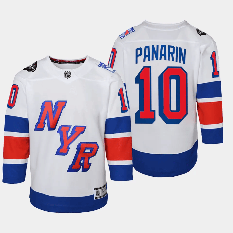 Alternative view of Artemi Panarin 10 New York Rangers 2024 NHL YOUTH Stadium Series Hockey Jersey - White - JS995 