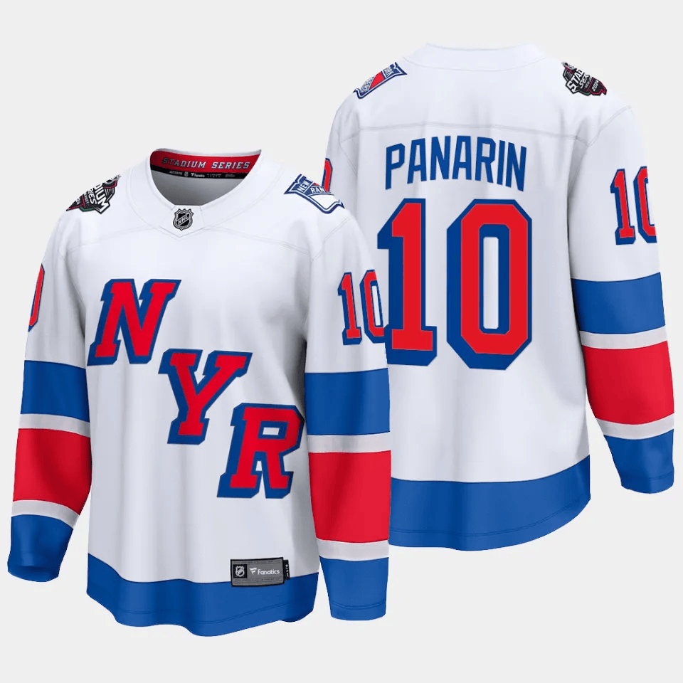 Alternative view of Artemi Panarin 10 New York Rangers 2024 Stadium Series Patch Breakaway Hockey Jersey - Men, White - JS952 