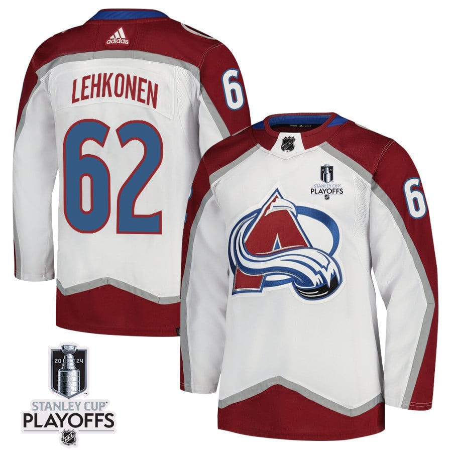 Artturi Lehkonen 62 Colorado Avalanche 2024 NHL Playoffs Patch Away Hockey Jersey - Men, White - JS895 