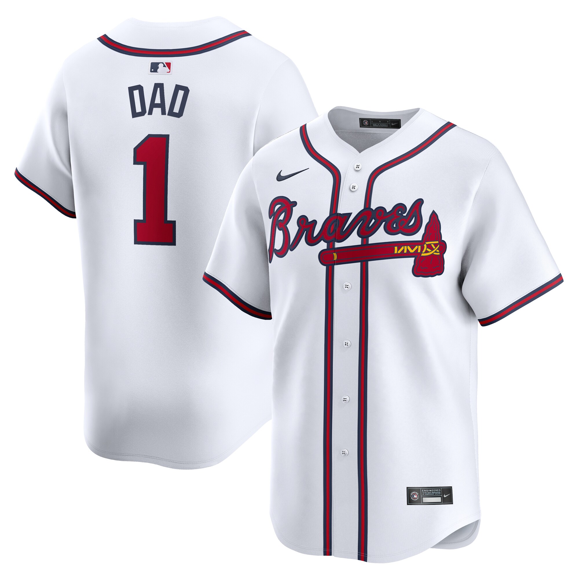 Atlanta Braves #1 Dad Home Limited Baseball Jersey - White