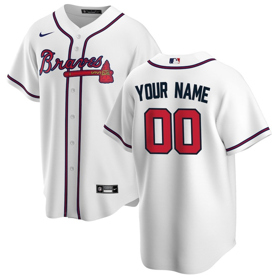 Atlanta Braves Home Custom Men Baseball Jersey - White - JS534