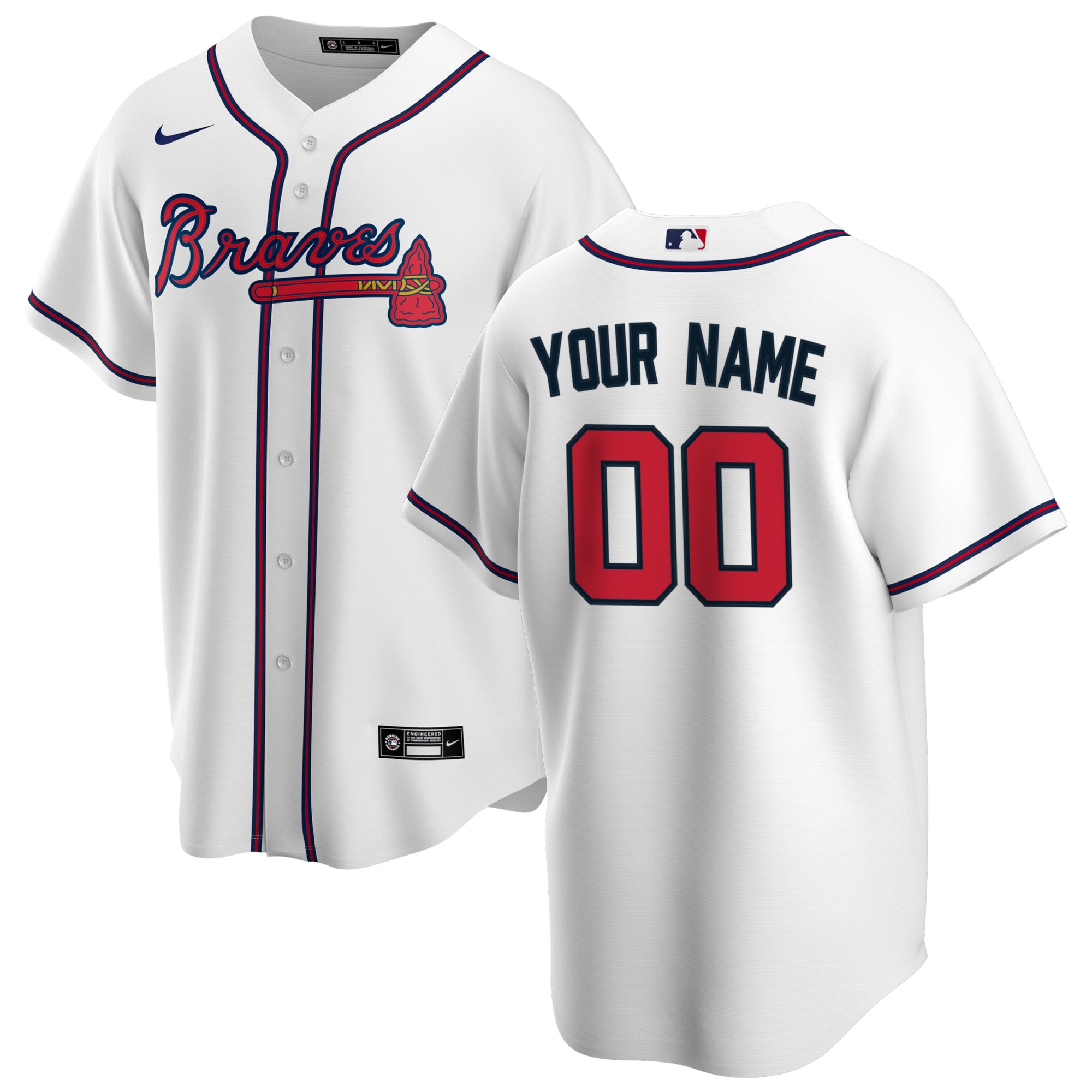 Atlanta Braves Home Replica Custom Baseball Jersey - White