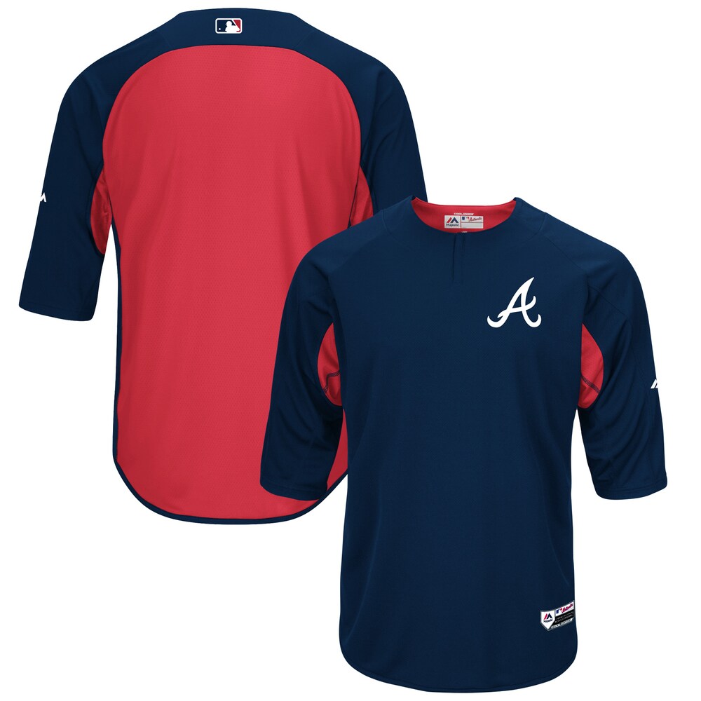 Atlanta Braves Majestic Collection On-field 3/4-sleeve Batting Practice Baseball Jersey - Navy/red