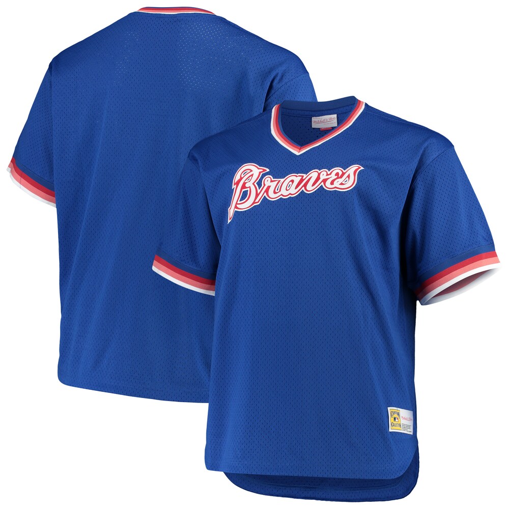Atlanta Braves Mitchell & Ness Big & Tall Cooperstown Collection Mesh Wordmark V-neck Baseball Jersey - Royal