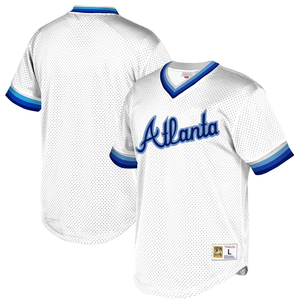 Atlanta Braves Mitchell & Ness Big & Tall Cooperstown Collection Mesh Wordmark V-neck Baseball Jersey - White