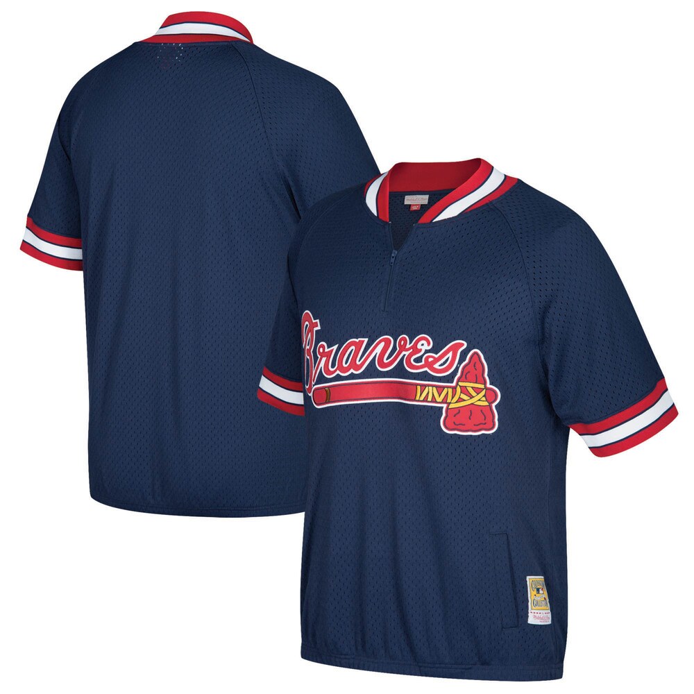 Atlanta Braves Mitchell & Ness Cooperstown Collection Mesh Batting Practice Quarter-zip Baseball Jersey - Navy