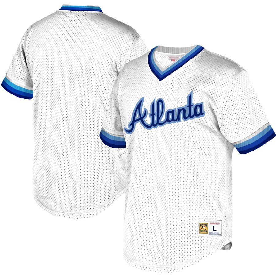 Atlanta Braves Mitchell & Ness Youth Cooperstown Collection Mesh Wordmark V-neck Baseball Jersey - White