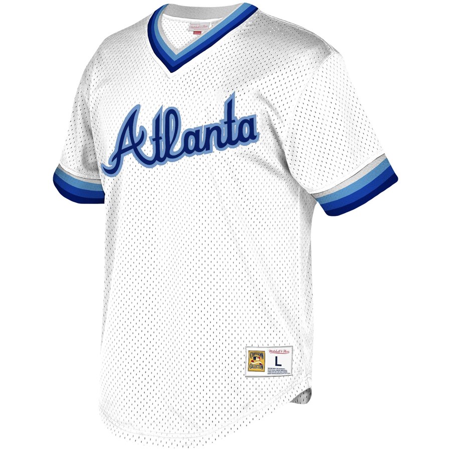 Alternative view of Atlanta Braves Mitchell & Ness Youth Cooperstown Collection Mesh Wordmark V-neck Baseball Jersey - White