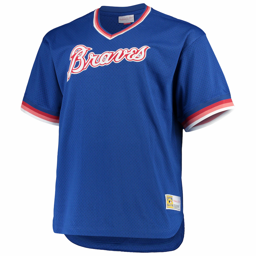 Alternative view of Atlanta Braves Mitchell And Ness Big And Tall Cooperstown Collection Mesh Wordmark V-neck Baseball Jersey - Royal