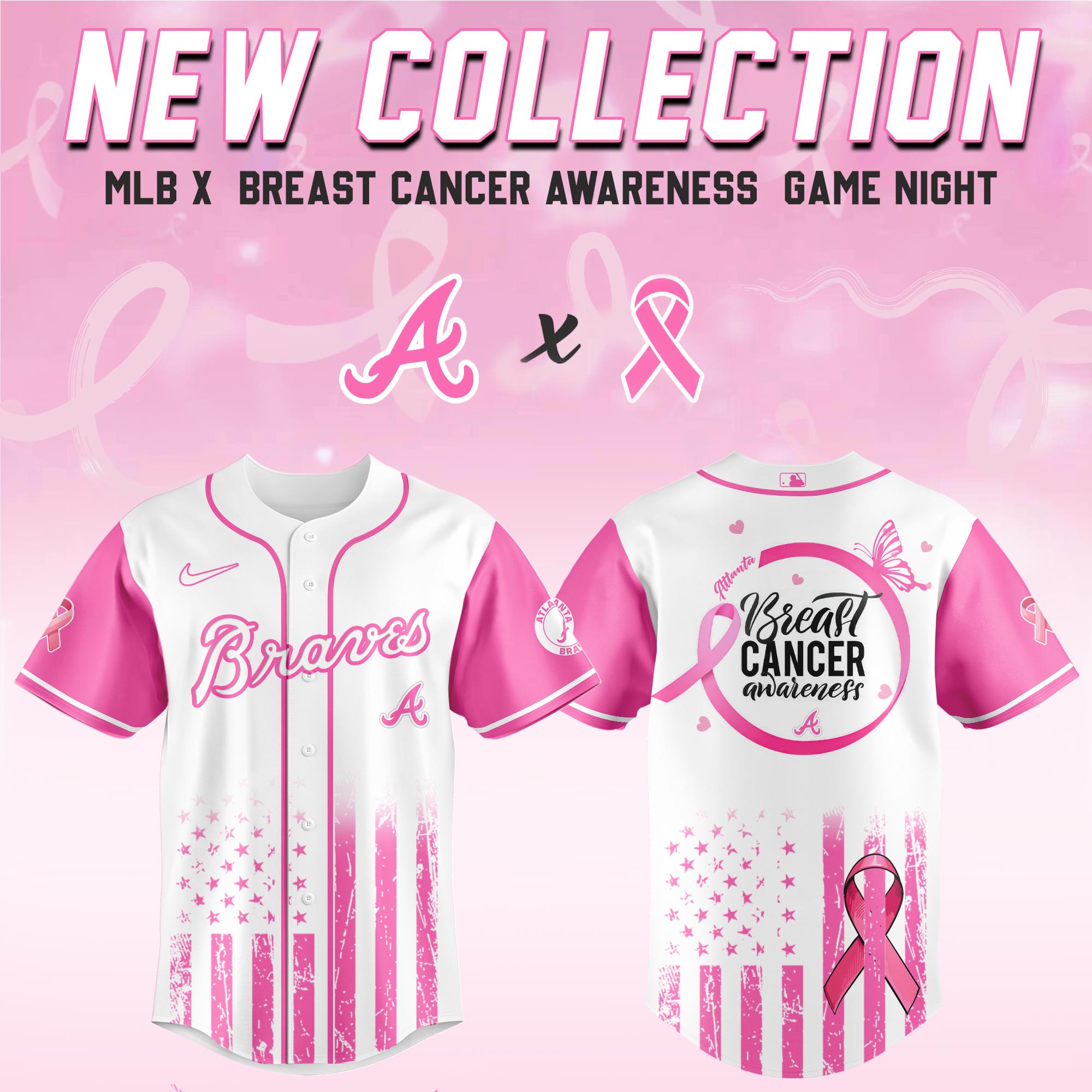 Atlanta Braves Mlb X Breast Cancer Awareness Month Hope In Pink Baseball Jersey