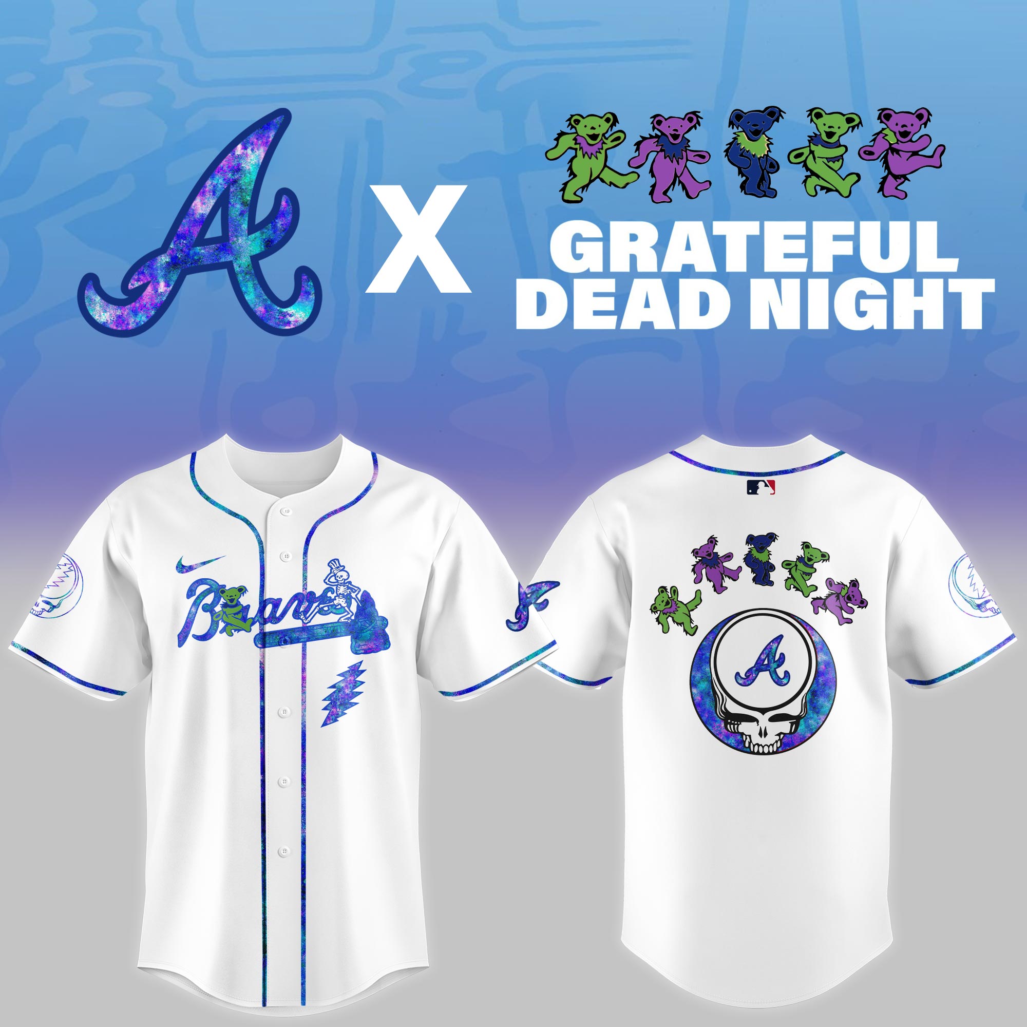 Atlanta Braves Mlb X Grateful Dead Theme Night Game Baseball Jersey