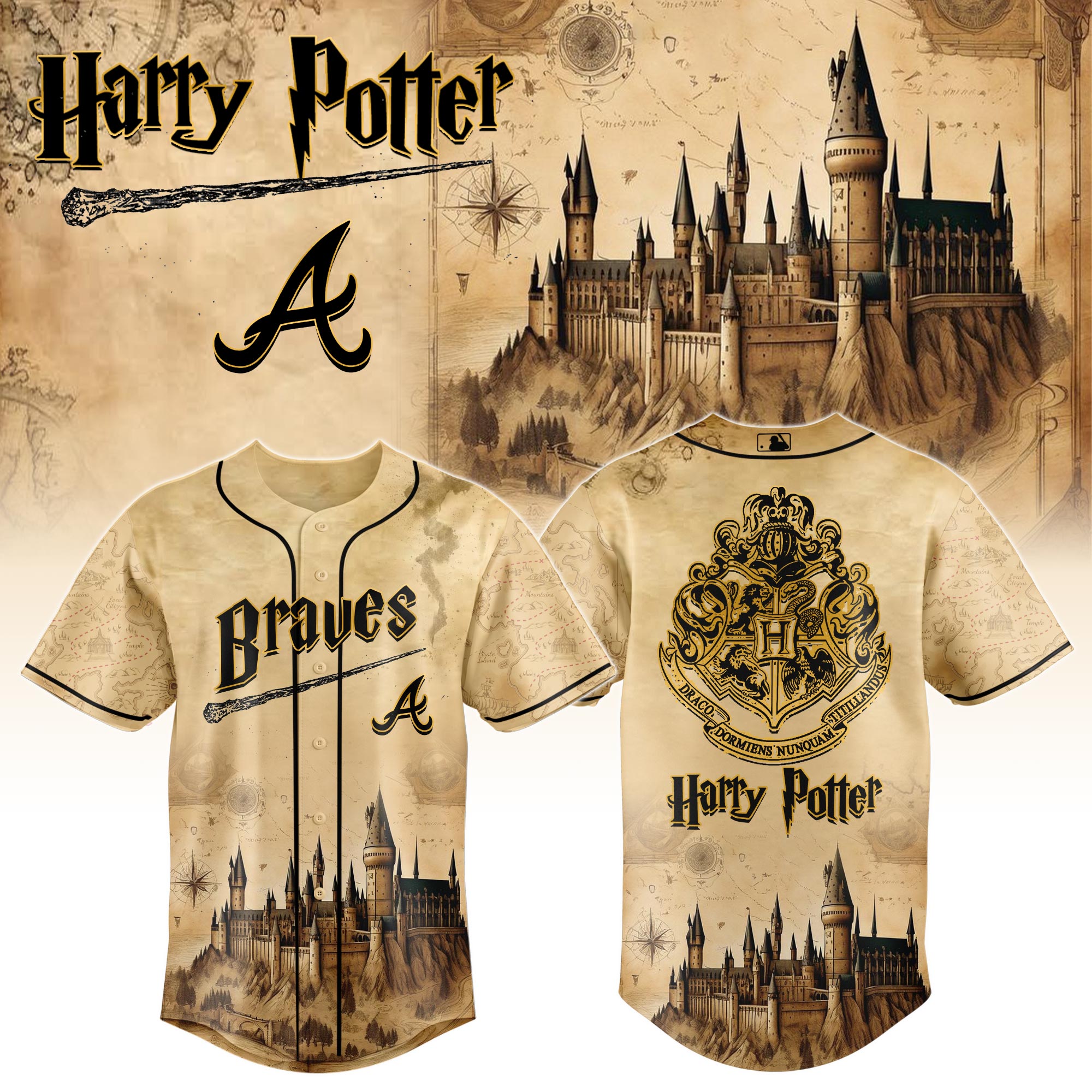 Atlanta Braves Mlb X Harry Potter Magic On The Mound Baseball Jersey