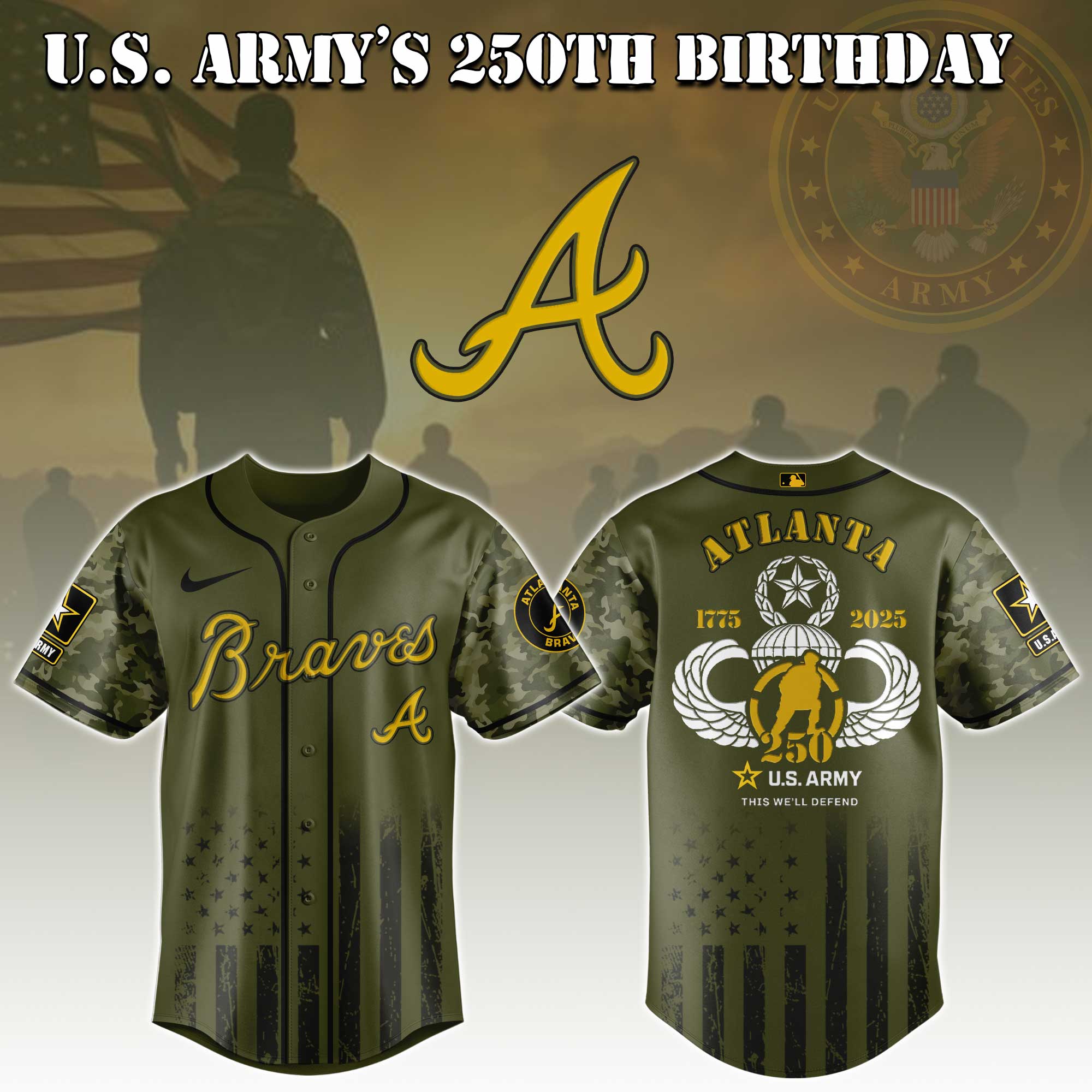 Atlanta Braves Mlb X U.s. Army This We'll Defend Baseball Jersey