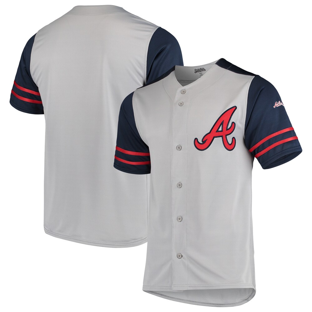 Atlanta Braves Stitches Button-up Baseball Jersey - Gray/navy