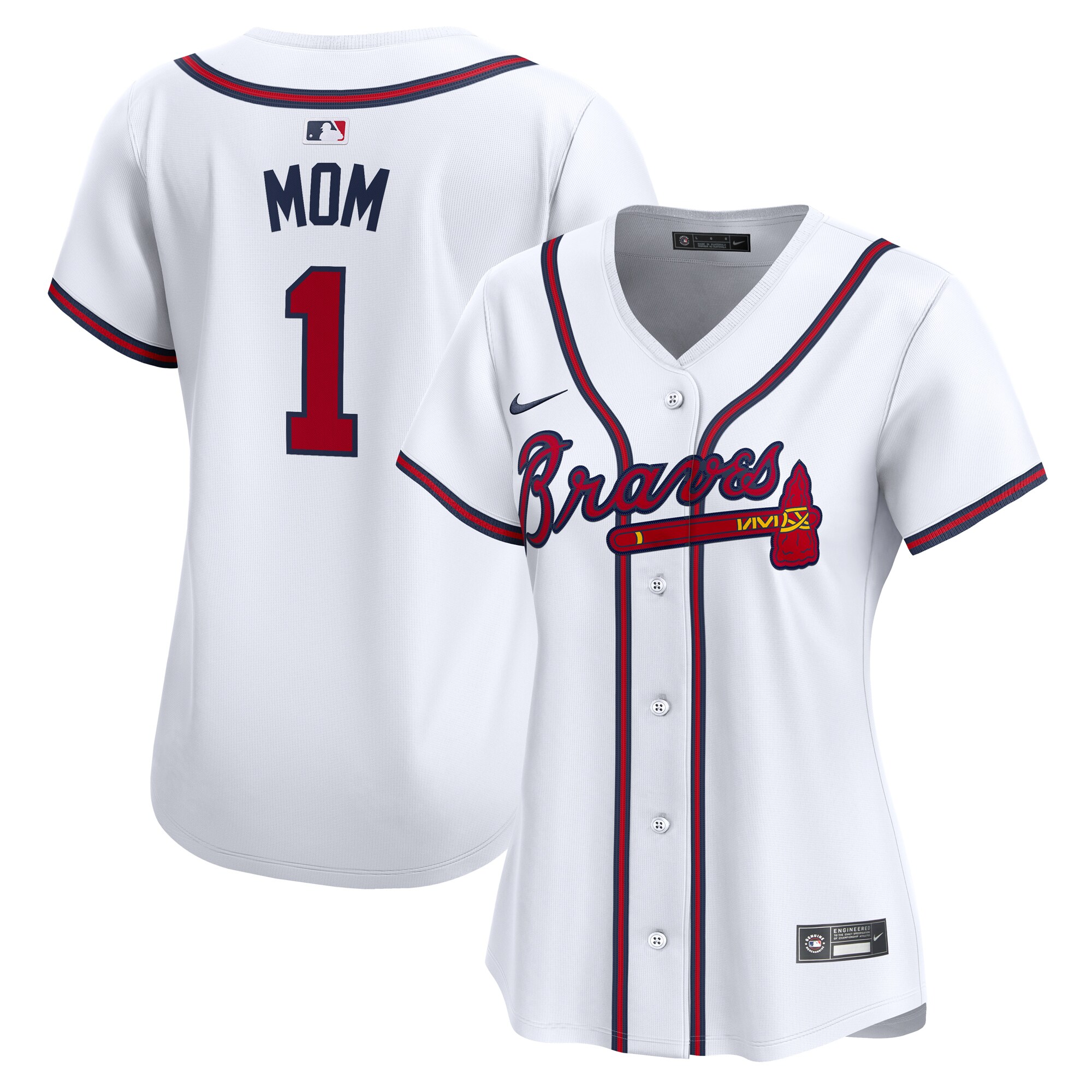 Atlanta Braves Women's #1 Mom Home Limited Baseball Jersey - White