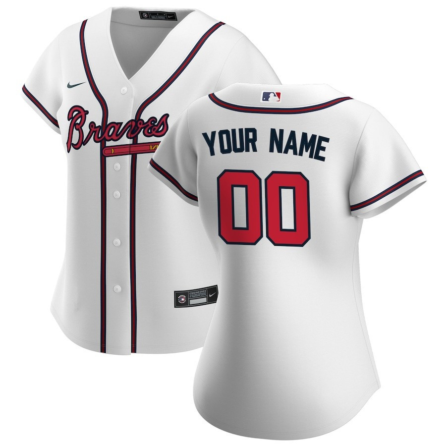 Atlanta Braves Women's Home Custom Baseball Jersey - White - JS482