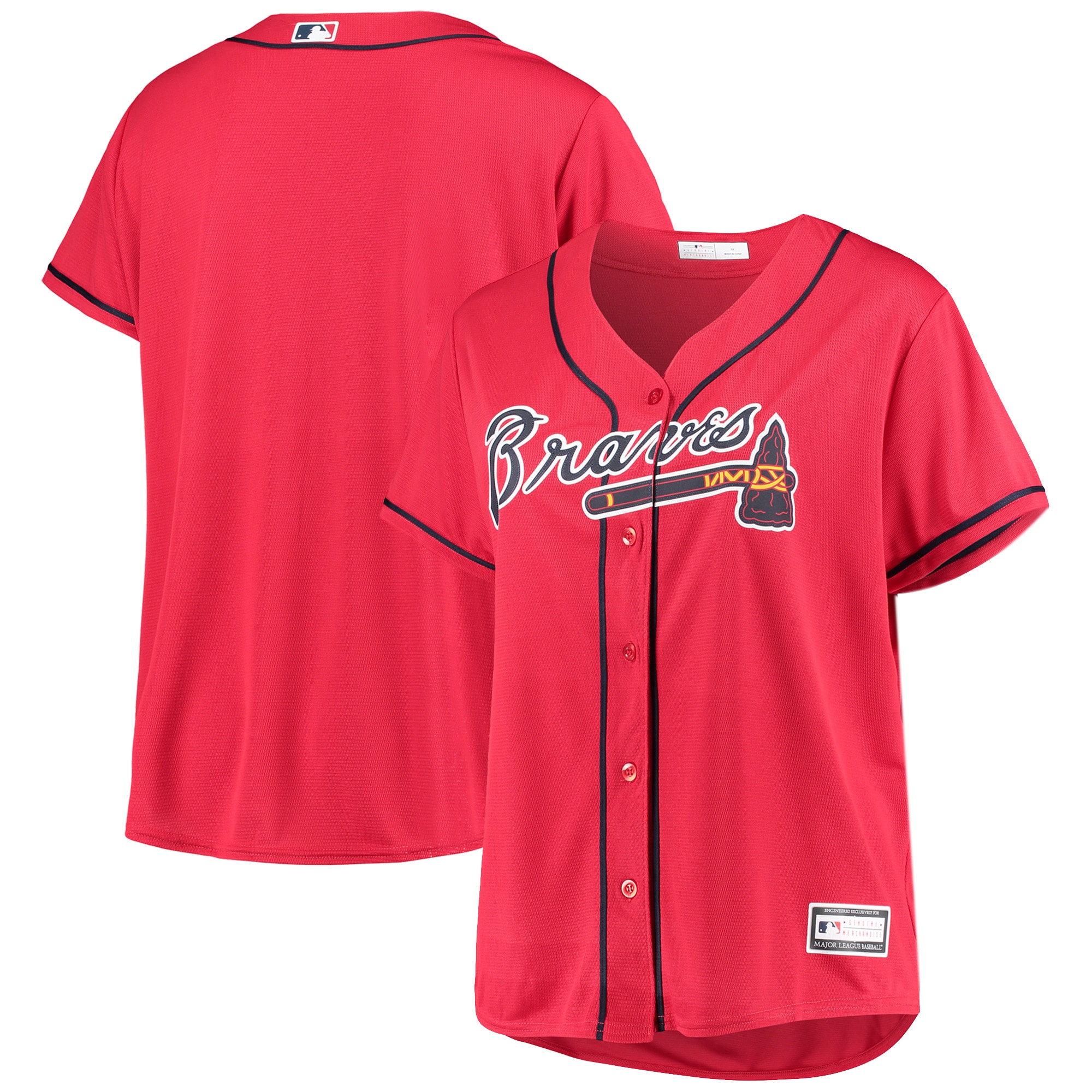 Atlanta Braves Women's Plus Size Alternate Replica Team Baseball Jersey - Red