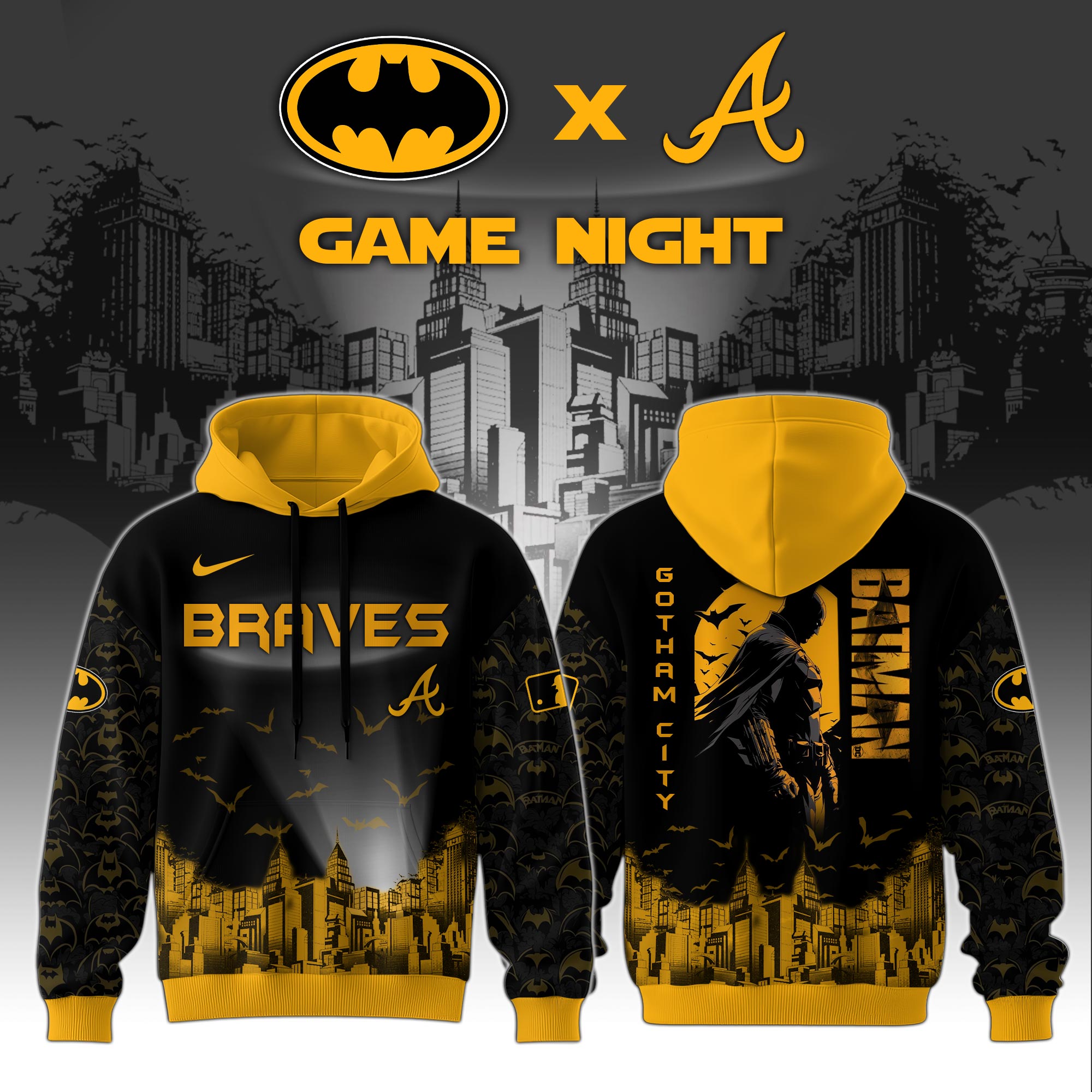 Atlanta Braves X Dc Batman Game Night 3d Custom Hoodie