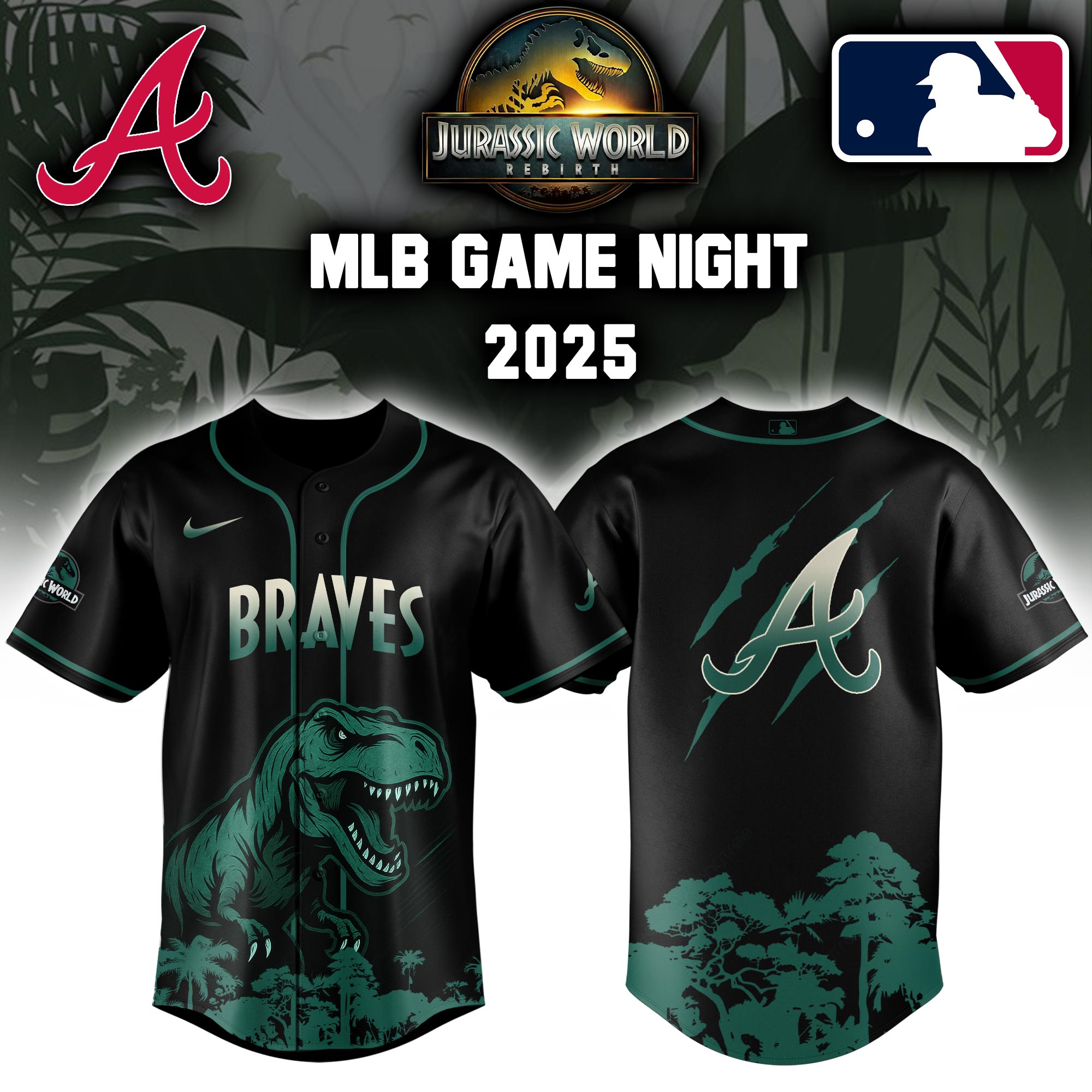 Atlanta Braves X Mlb Jurassic World Baseball Jersey