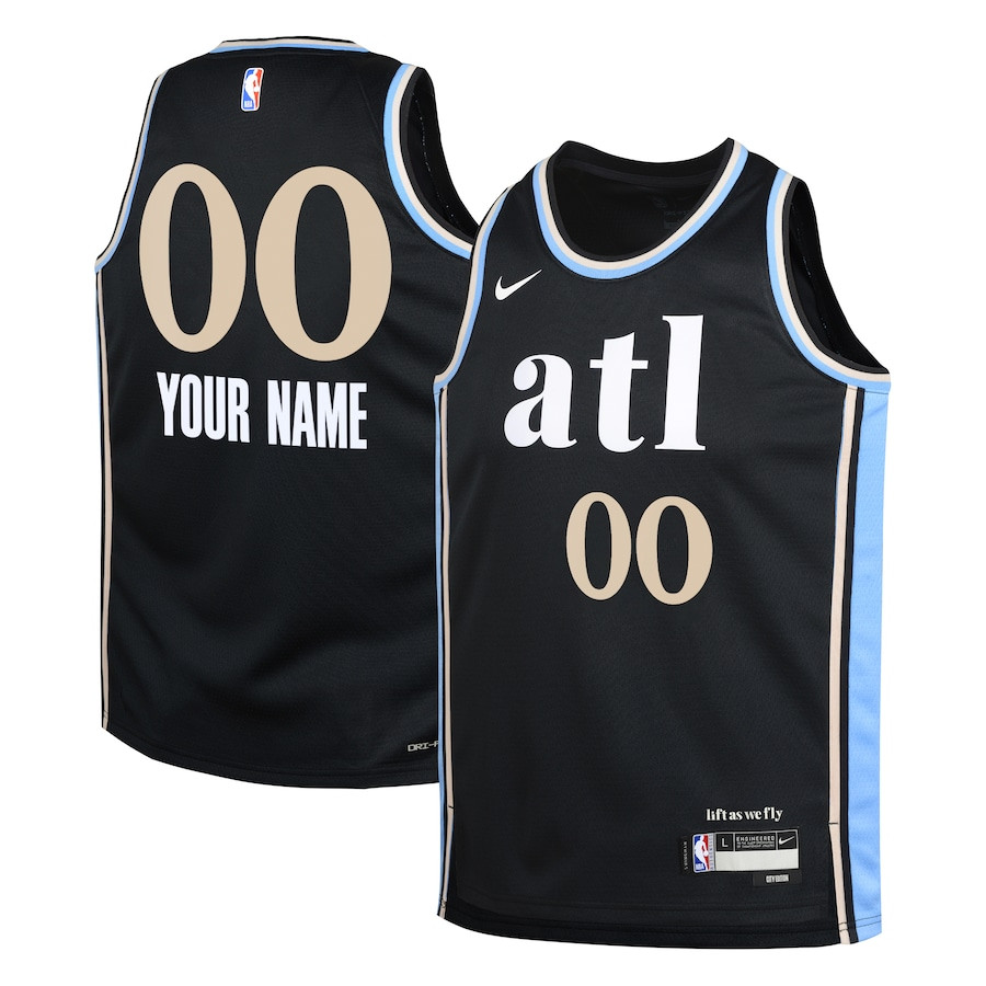 Atlanta Hawks 2023/24 City Edition Swingman Custom YOUTH Basketball Jersey - Black - JS552 