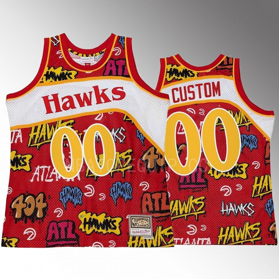 Atlanta Hawks Custom 00 Slap Sticker Red Retro Swingman Basketball Jersey - JS902 