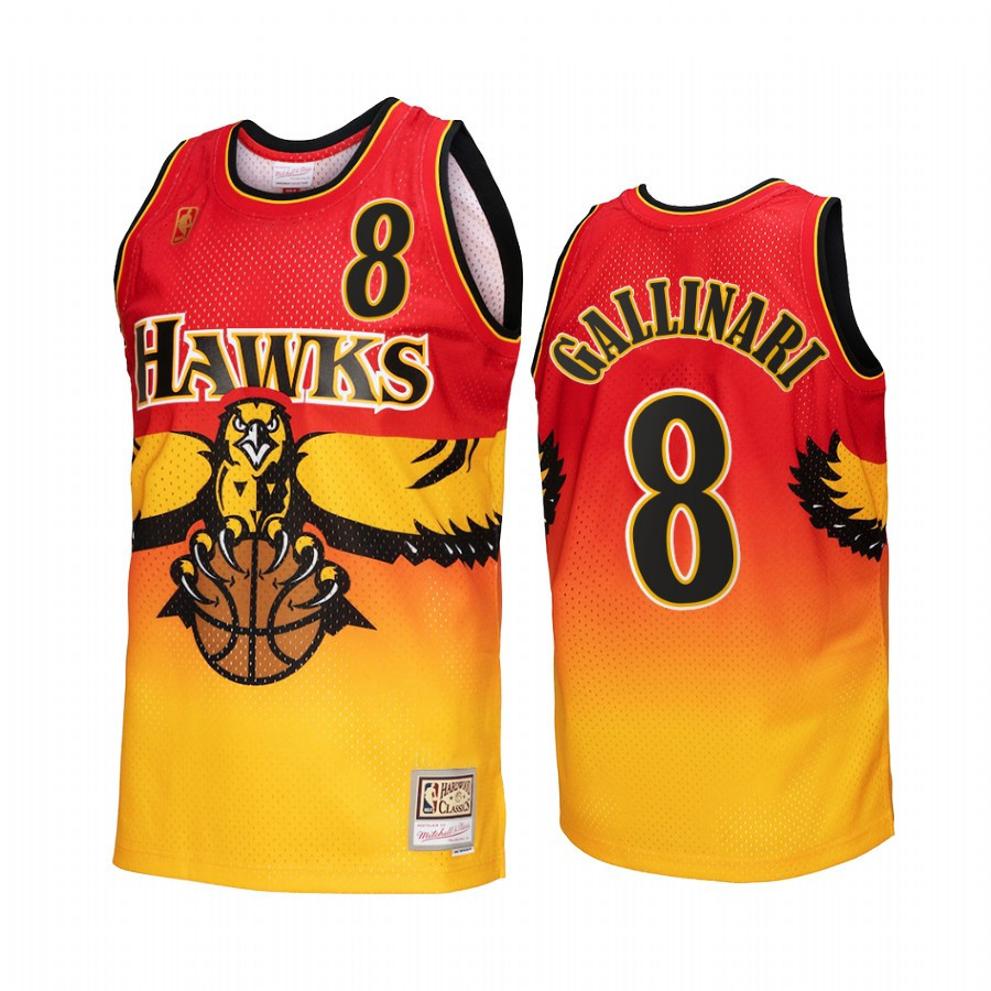 Atlanta Hawks Danilo Gallinari 8 Gold Red Fadeaway Men Basketball Jersey Hardwood Classics - JS931 