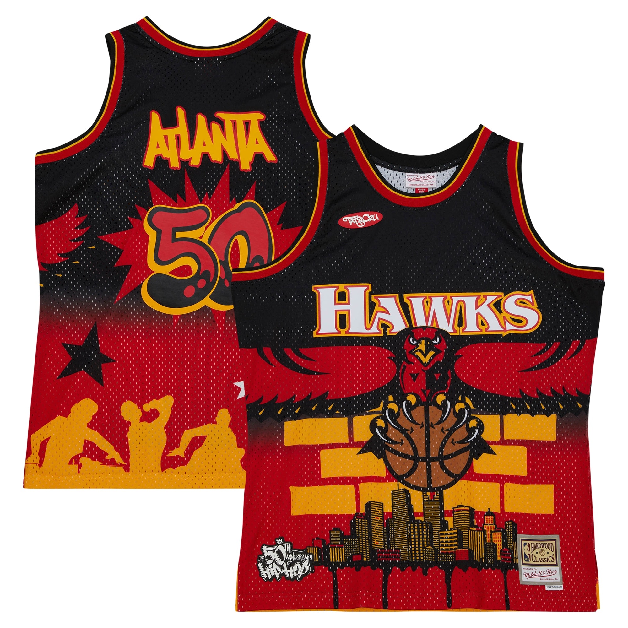 Atlanta Hawks Mitchell & Ness X Tats Cru Hardwood Classics Fashion Basketball Jersey - Black