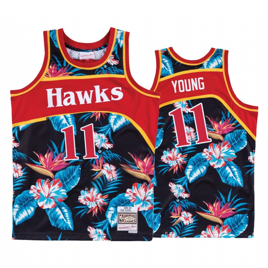 Atlanta Hawks Trae Young 11 Black Hardwood Classics Floral Fashion Basketball Jersey - JS755 