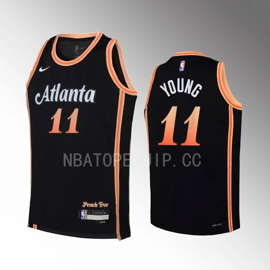 Atlanta Hawks Trae Young 11 City Edition Black Youth Basketball Jersey Swingman - JS905 