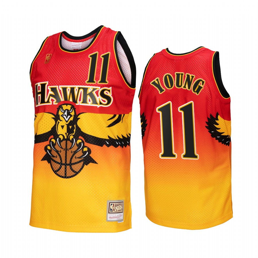 Atlanta Hawks Trae Young 11 Gold Red Fadeaway Men Basketball Jersey Hardwood Classics - JS164 