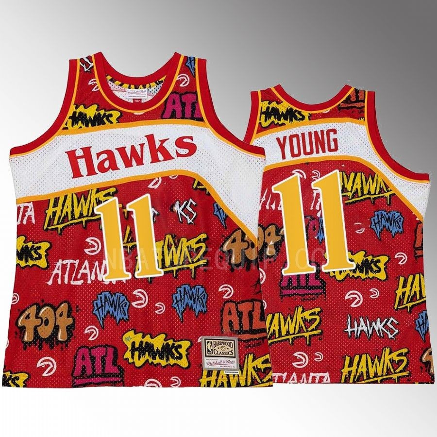 Atlanta Hawks Trae Young 11 Slap Sticker Red Retro Swingman Basketball Jersey - JS855 