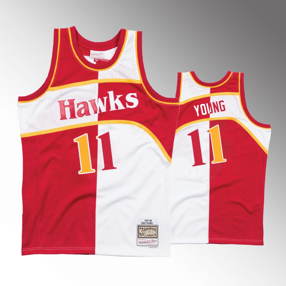 Atlanta Hawks Trae Young White Red Split Basketball Jersey