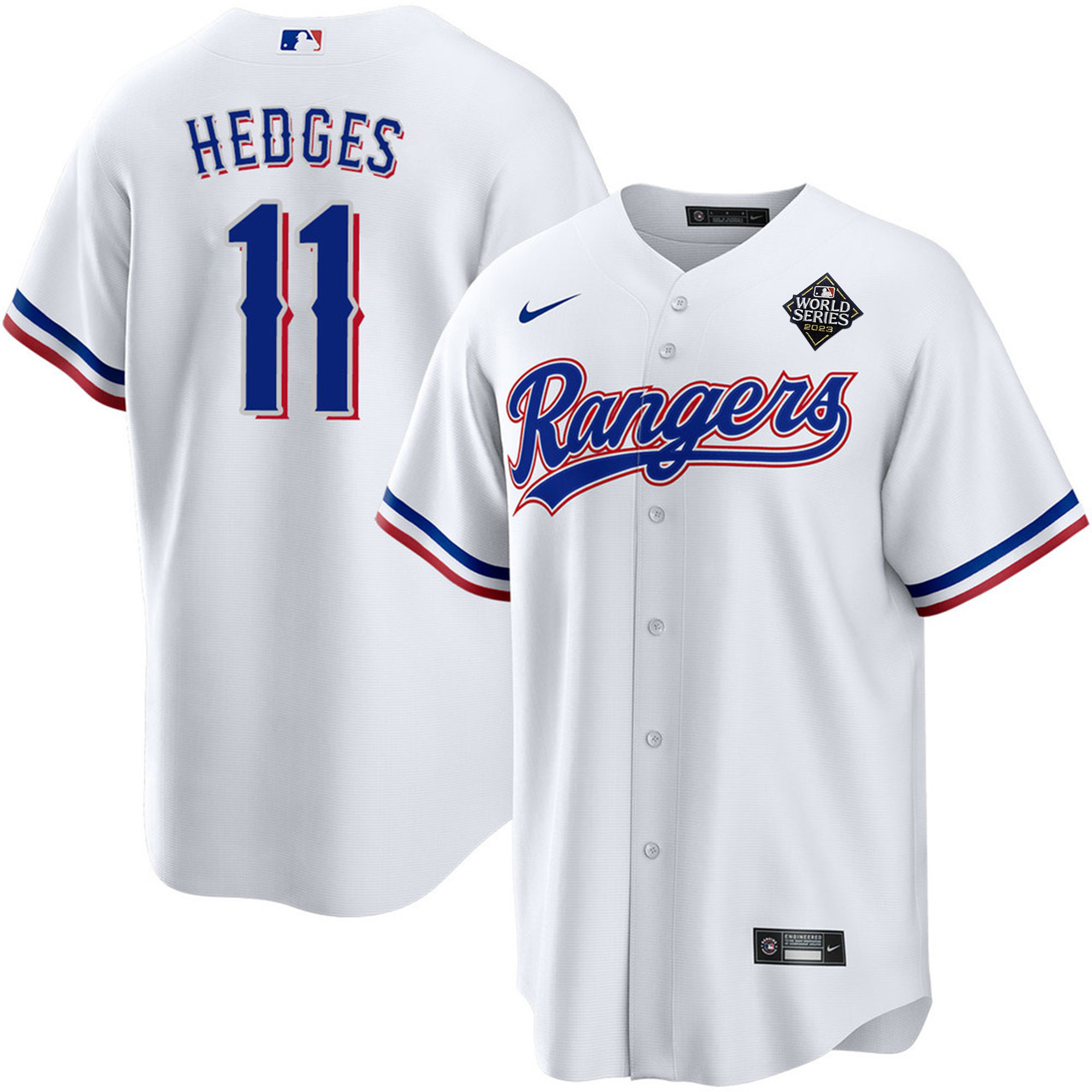 Austin Hedges 11 Texas Rangers 2023 World Series Stitched Baseball Jersey - White - JS976 