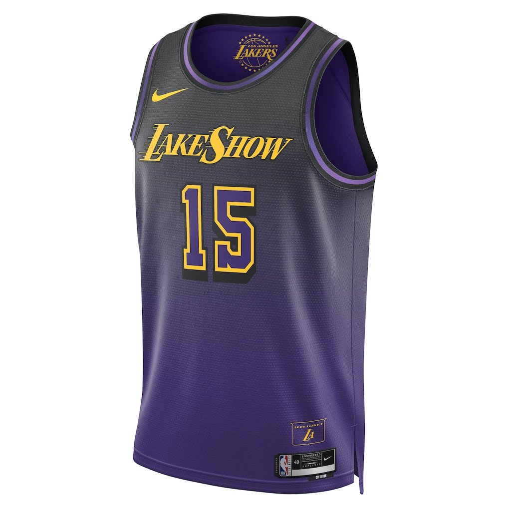 Alternative view of Austin Reaves 15 Los Angeles Lakers Unisex 2024/25 Swingman Player Basketball Jersey - City Edition - Purple - JS120 