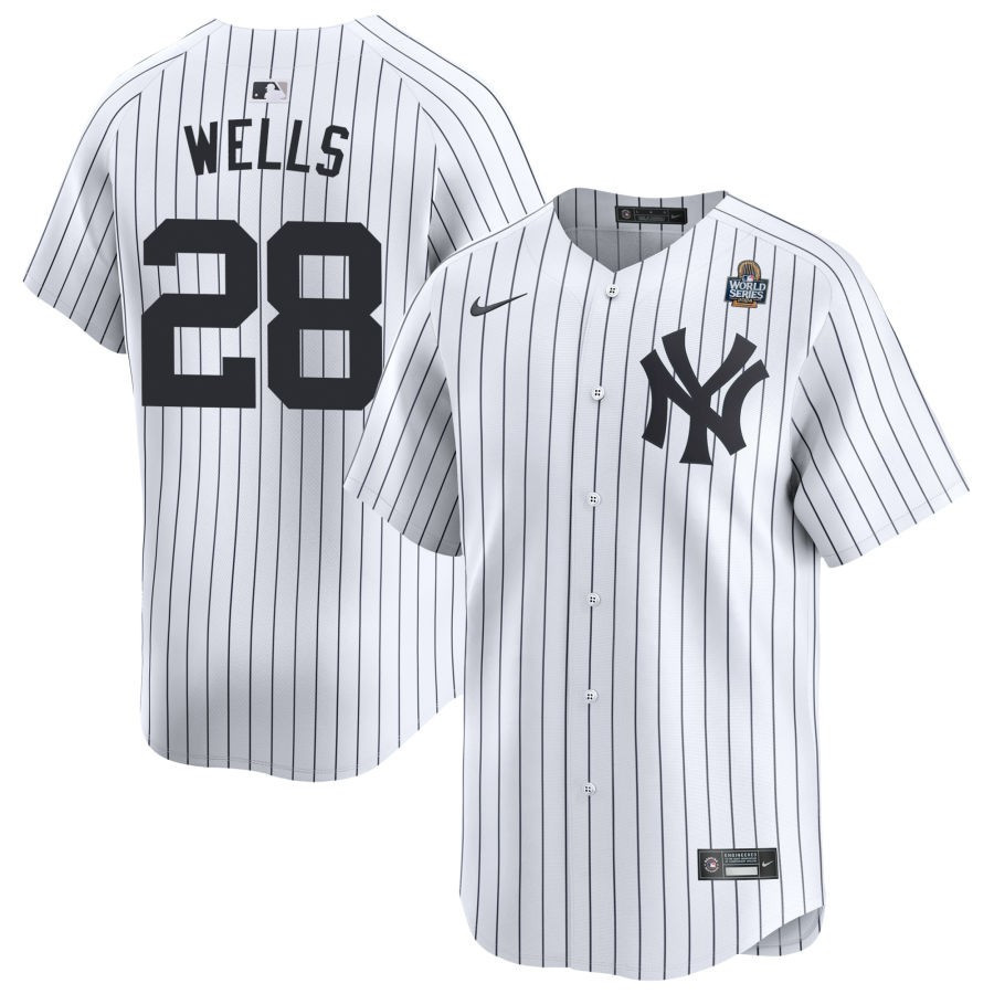 Austin Wells 28 New York Yankees 2024 World Series Home Limited Player Men Baseball Jersey - White 