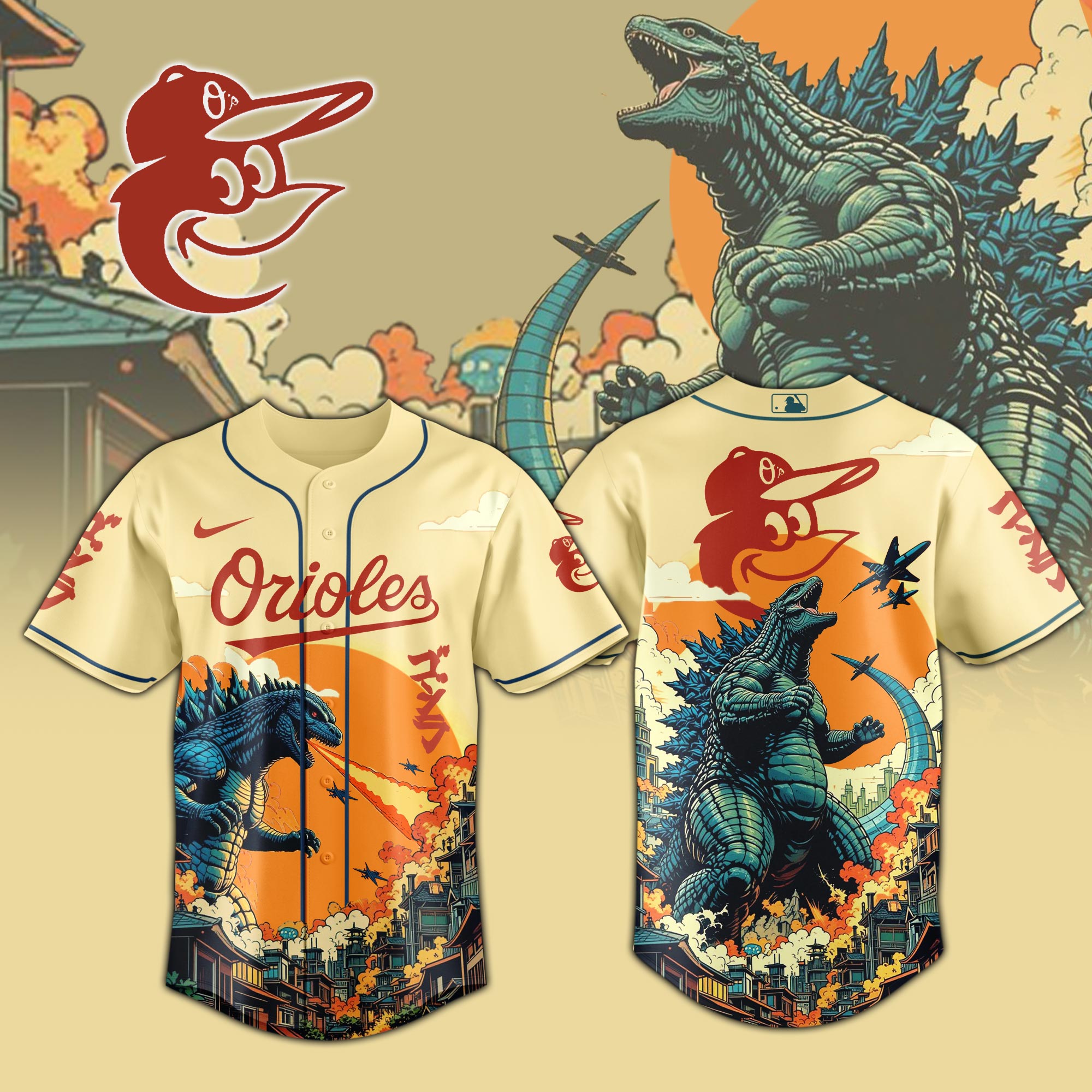Baltimore Orioles Mlb X Godzilla Attack Baseball Jersey