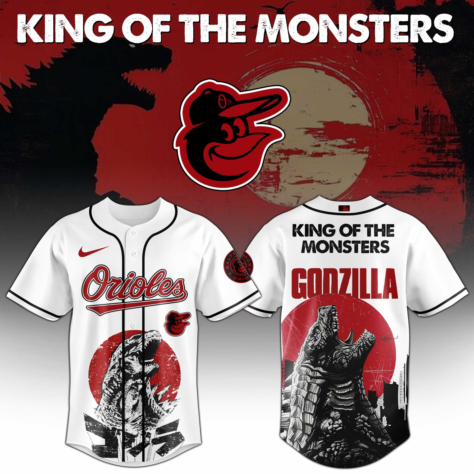 Baltimore Orioles Mlb X Godzilla King Of The Monsters Baseball Jersey