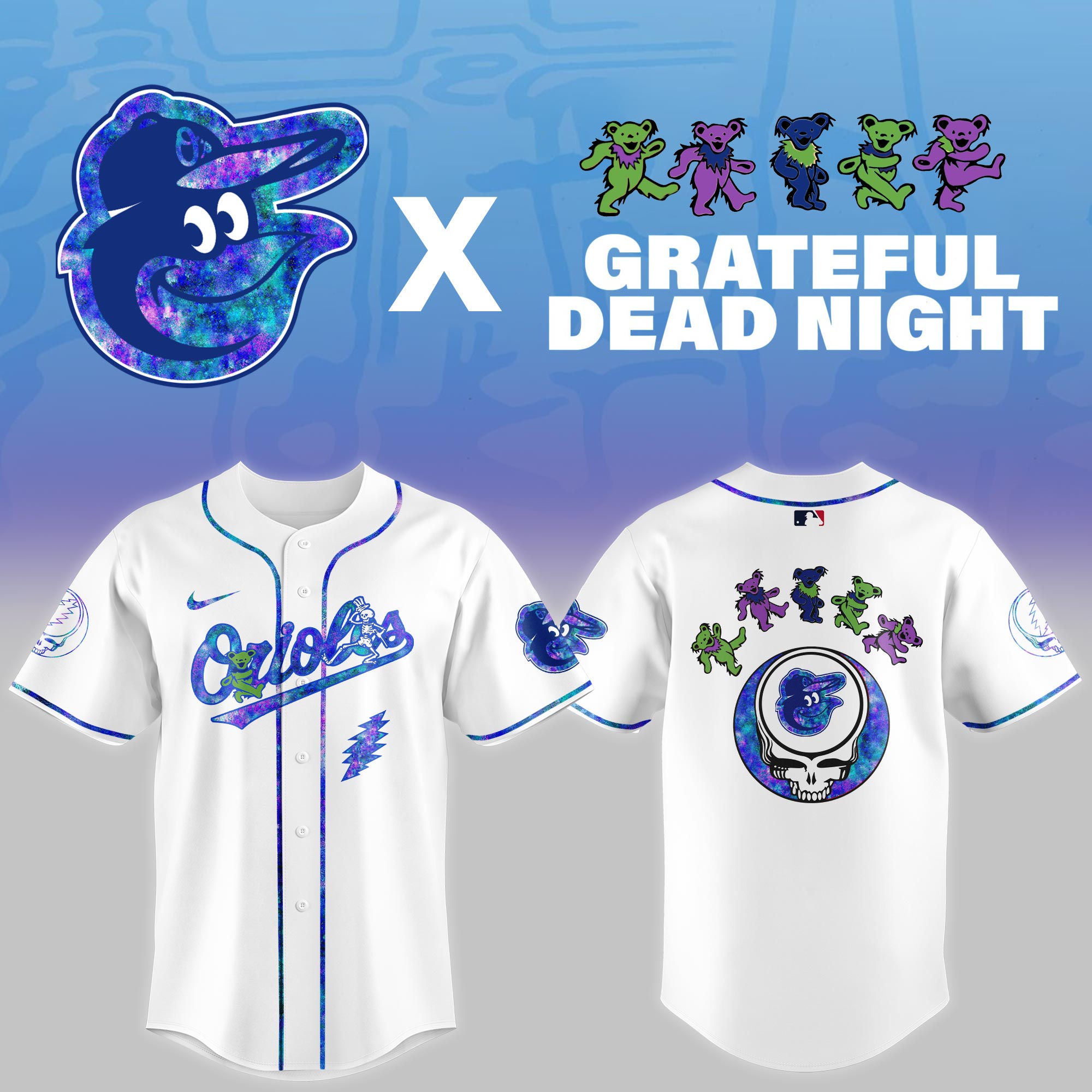 Baltimore Orioles Mlb X Grateful Dead Theme Night Game Baseball Jersey