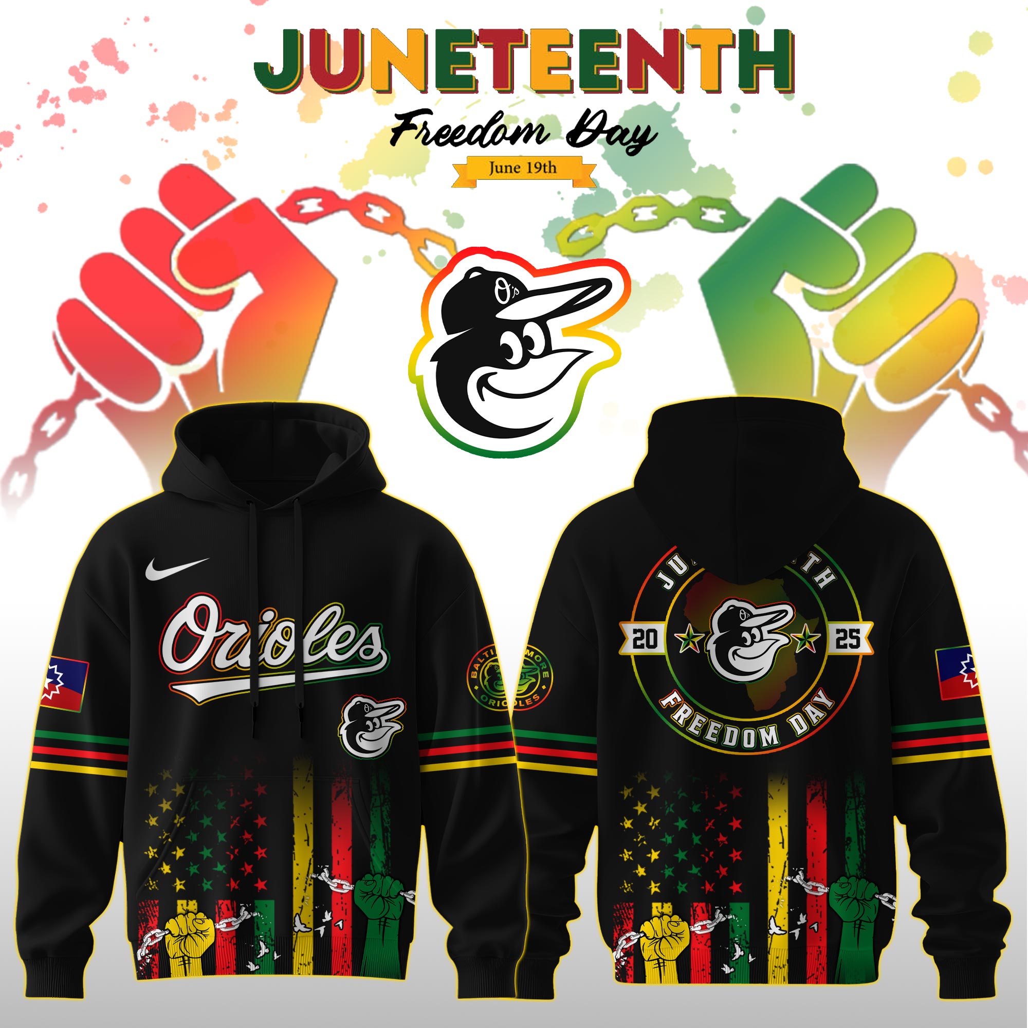 Baltimore Orioles Mlb X Juneteenth Freedom Day Edition Custom Hoodie 2025