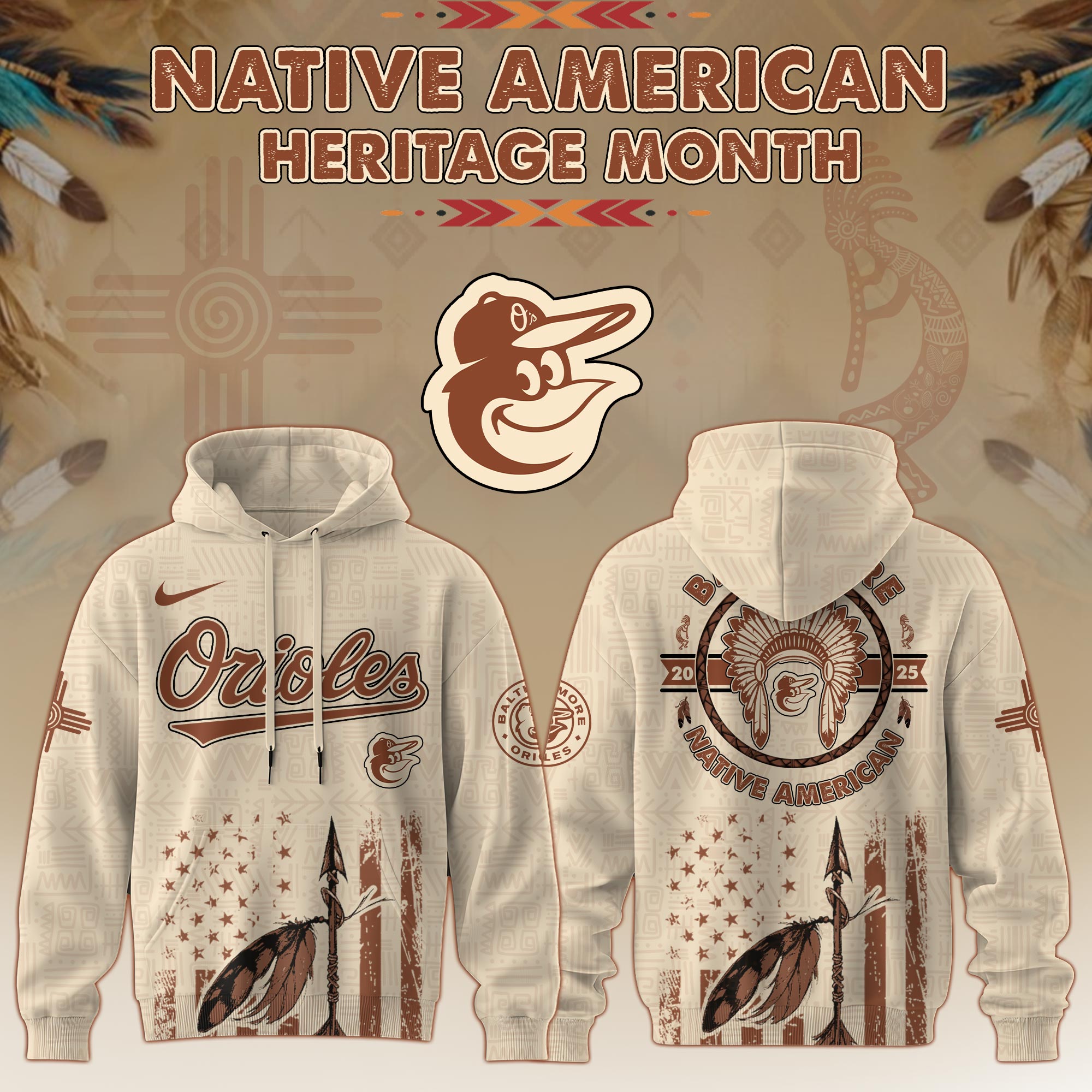 Baltimore Orioles Mlb X Native American Heritage Month Mlb Collaboration Custom Hoodie