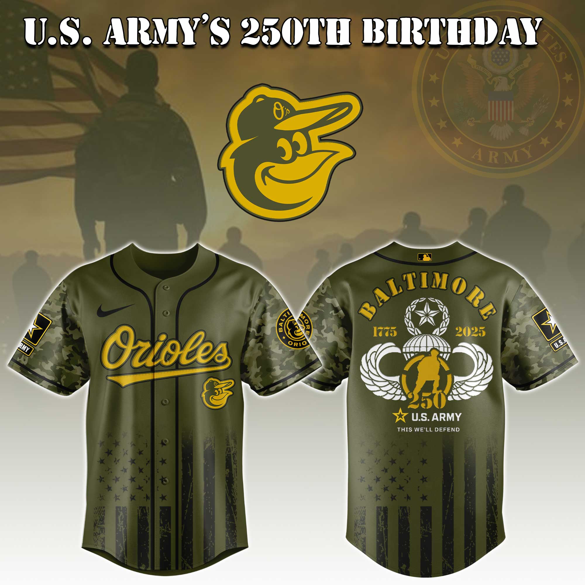 Baltimore Orioles Mlb X U.s. Army This We'll Defend Baseball Jersey