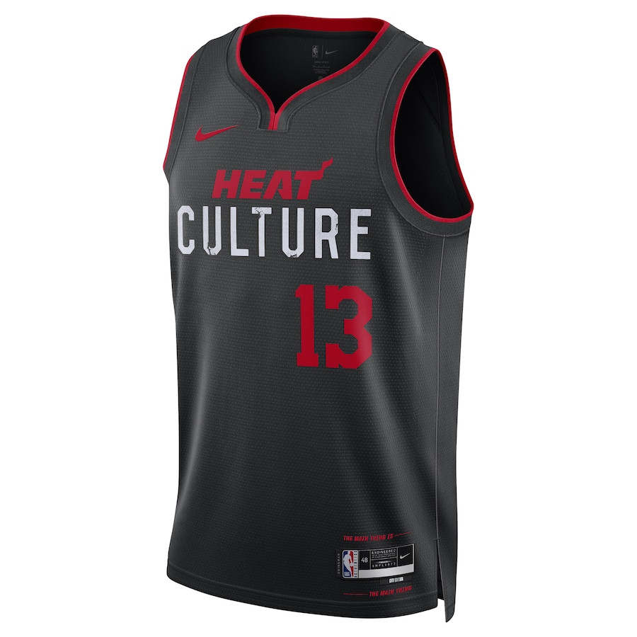 Alternative view of Bam Adebayo 13 Miami Heat 2023/24 Swingman Basketball Jersey - City Edition - Unisex Black - JS901 