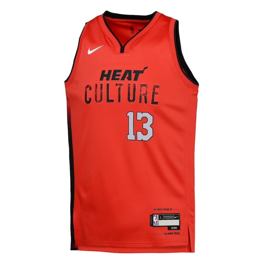 Alternative view of Bam Adebayo 13 Miami Heat 2024/25 Swingman Player YOUTH Basketball Jersey - City Edition - Red - JS835 