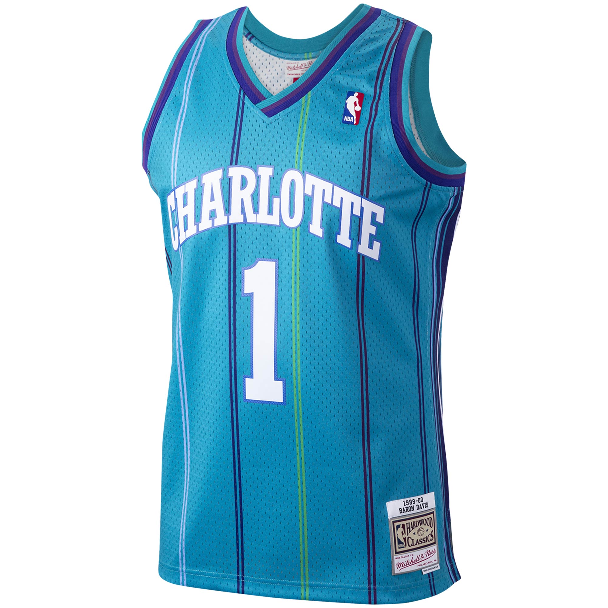 Alternative view of Baron Davis Charlotte Hornets Mitchell & Ness 1999/00 Hardwood Classics Swingman Basketball Jersey - Teal