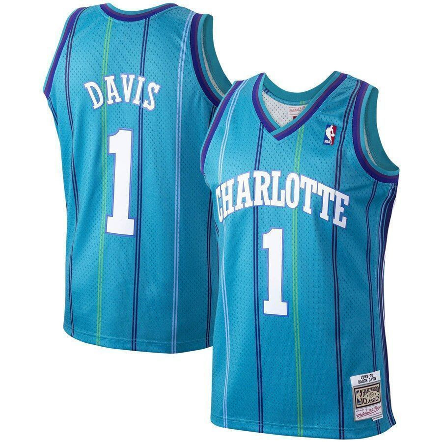 Baron Davis Charlotte Hornets Mitchell & Ness Hardwood Classics 1999-00 Swingman Basketball Jersey - Teal - JS435 