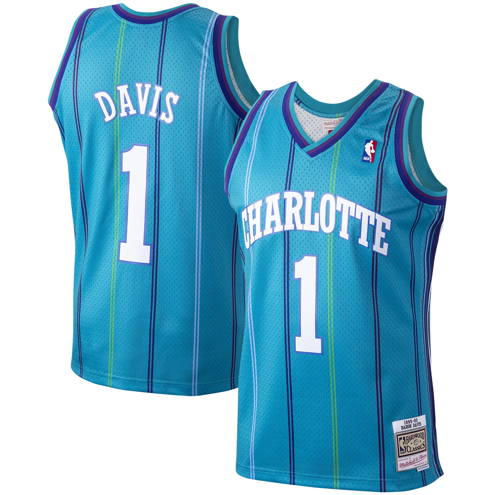 Baron Davis Charlotte Hornets Mitchell & Ness Hardwood Classics 1999-00 Swingman Basketball Jersey – Teal