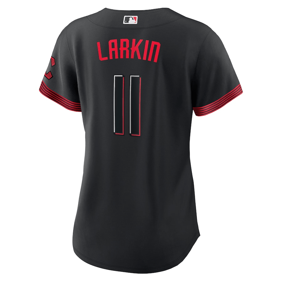 Alternative view of Barry Larkin 11 Cincinnati Reds Women 2023 City Connect Baseball Jersey - Black