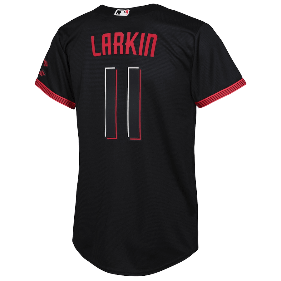 Alternative view of Barry Larkin 11 Cincinnati Reds Youth 2023 City Connect Baseball Jersey - Black